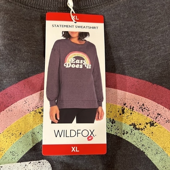 NEW Wildfox Easy Does It Statement Sweatshirt Gray and Rainbow XL - Picture 7 of 11